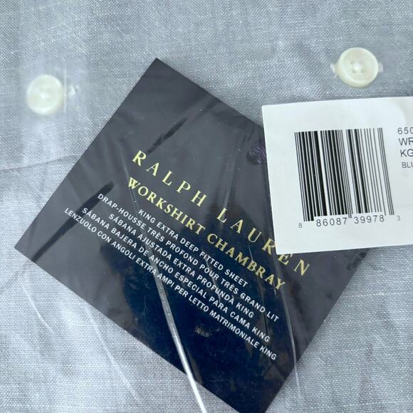 Ralph Lauren King Fitted Sheet Extra Deep Cotton Workshirt Chambray Home Bedding - Picture 4 of 6
